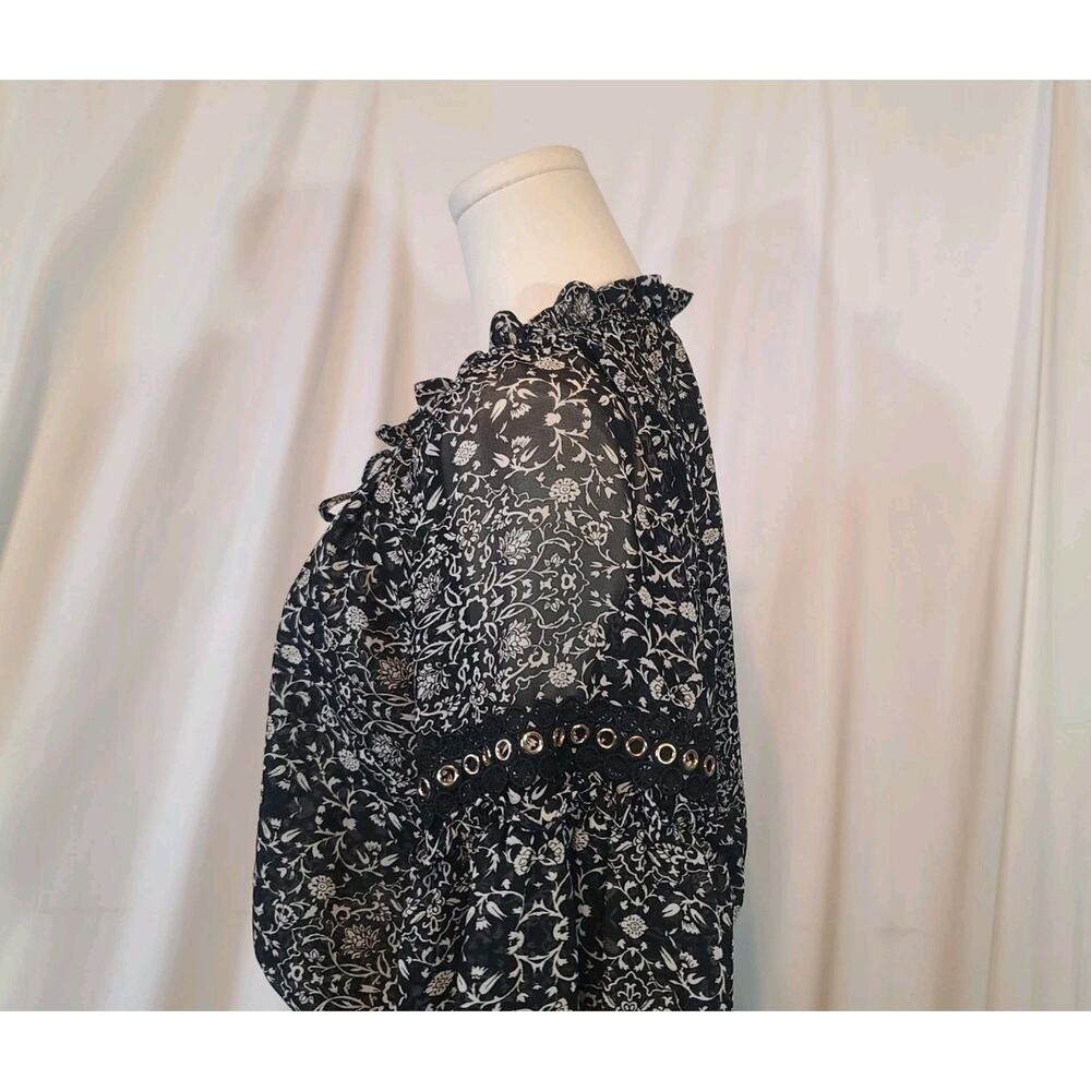 Misa Women's Designer Black White Floral Ruffled Mini Dress Medium New - Picture 7 of 10